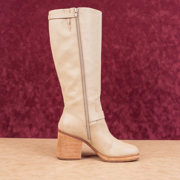 Korks Wmn Karelyn Distress Cream Wide Calf Faux Leather Block Knee Boots 11 - Picture 10 of 10
